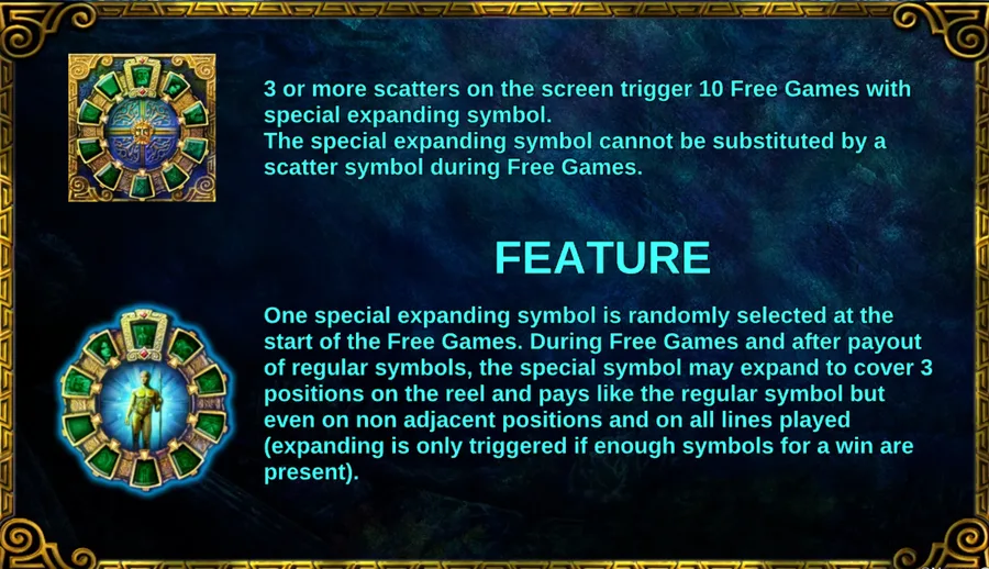 FEATURE screen on the free games and expanding symbol